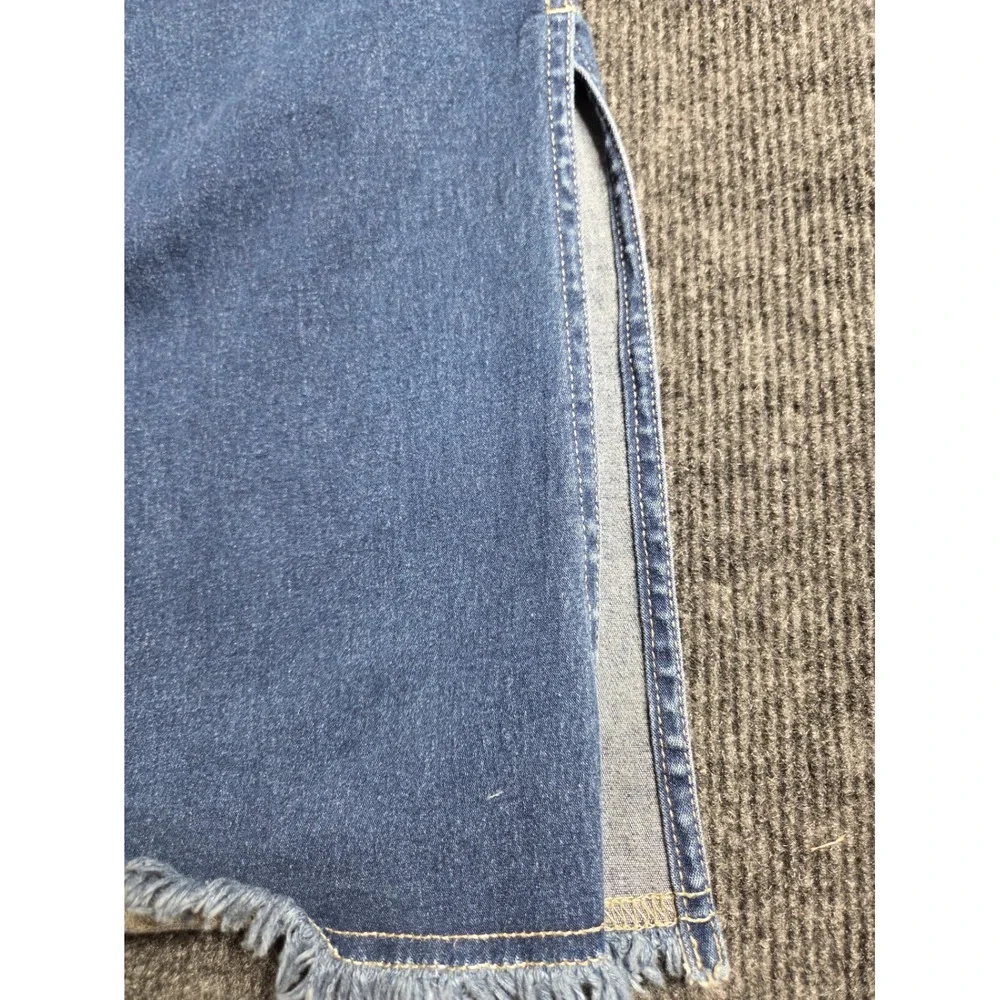 Susan Bristol Petite Blue Denim Maxi Skirt Raw Hem Side Slit Size 6P Vintage - Picture 2 of 6